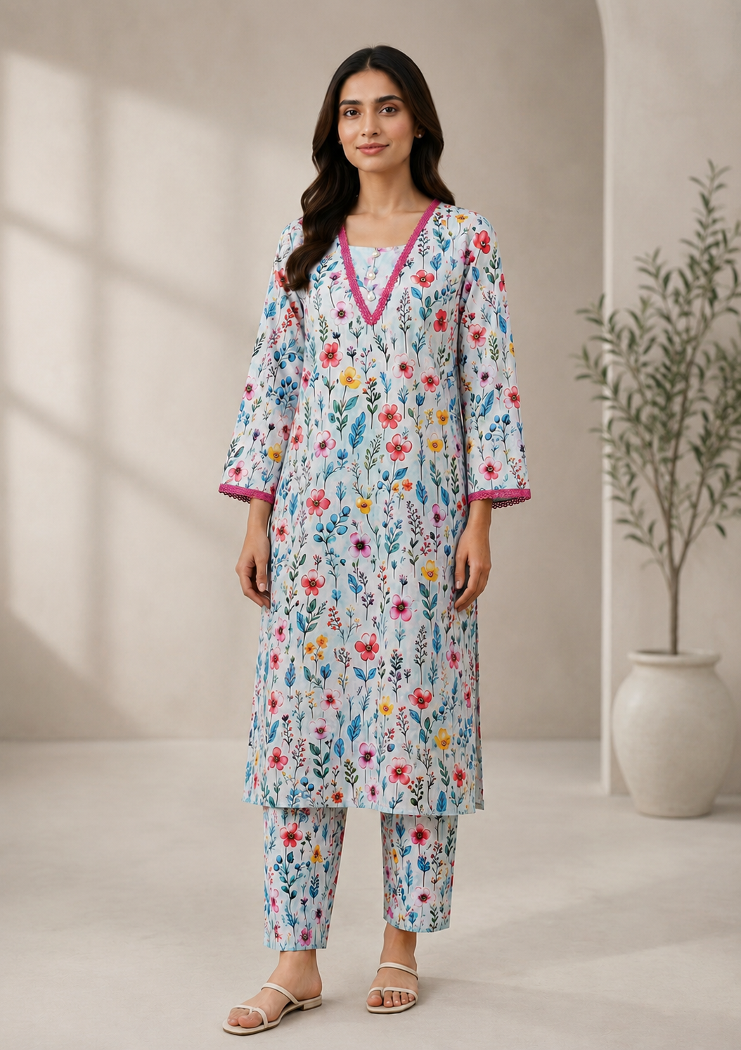 2 PIECE LAWN SUIT STITCHED