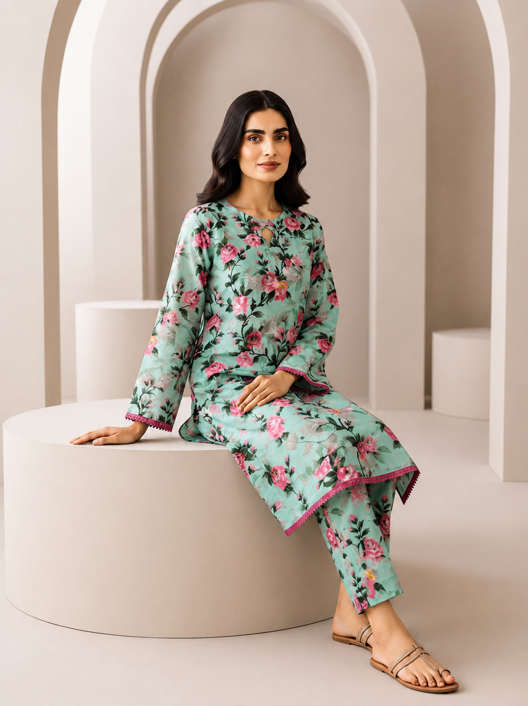 2 PIECE LAWN SUIT STITCHED